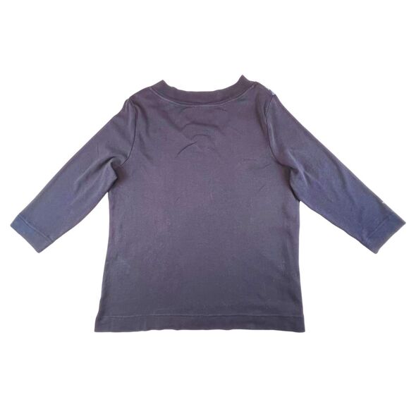 Chicos Top 2 Large Midnight Blue Artisan Floral V Neck Resort Wear Chic Blouse - Picture 6 of 9